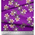 thumbnail image 3 of Soimoi Purple Cotton Cambric Fabric Leaves & Daffodil Floral Print Fabric by the Yard 56 Inch Wide, 3 of 3