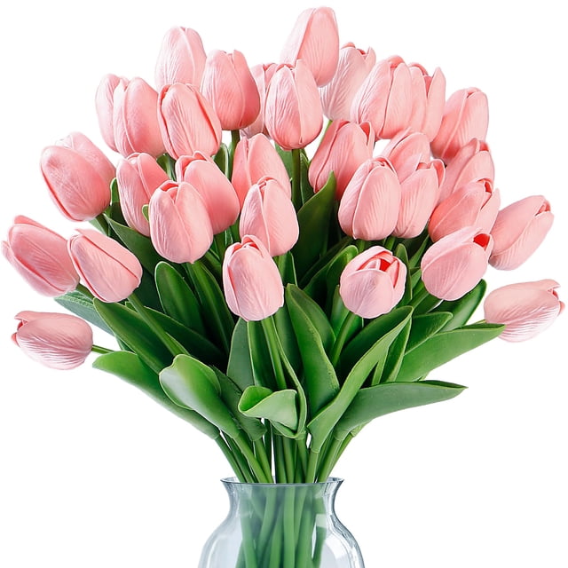 Flores artificiales Sggvecsy, tulipanes artificiales, 30 unidades, color rosa leche