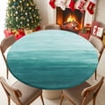 thumbnail image 5 of Round Tablecloth Teal White Brush Stroke Textured Elastic Edge Fitted Abstract Modern Plastic Table Cover,Waterproof Oil Proof for Dinner,Outdoor, Picnic, 36" - 44"&nbsp; DIA Tables, 5 of 9