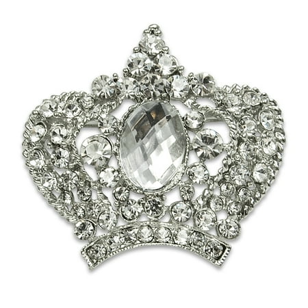 Beaded White Brooch - Expo Int'l Royal Crown Rhinestone Brooch