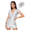 thumbnail image 3 of vastwit Women's Jazz Dance Outfit 70s Disco Jumpsuit Sleeveless V-neck Tassels Sequined Romper with Hat Set Silver L, 3 of 7