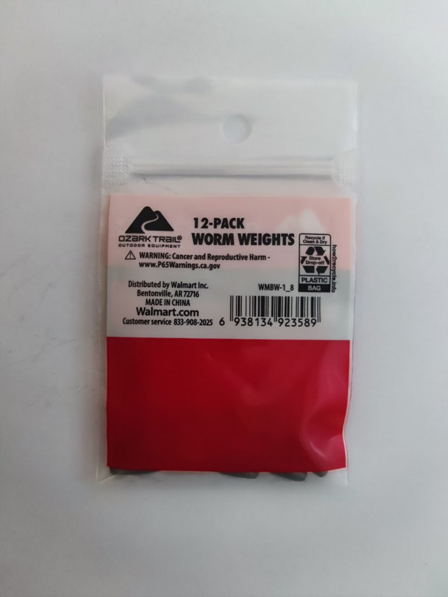(6 pack) Ozark Trail Fishing Worm Weight 1/8Oz