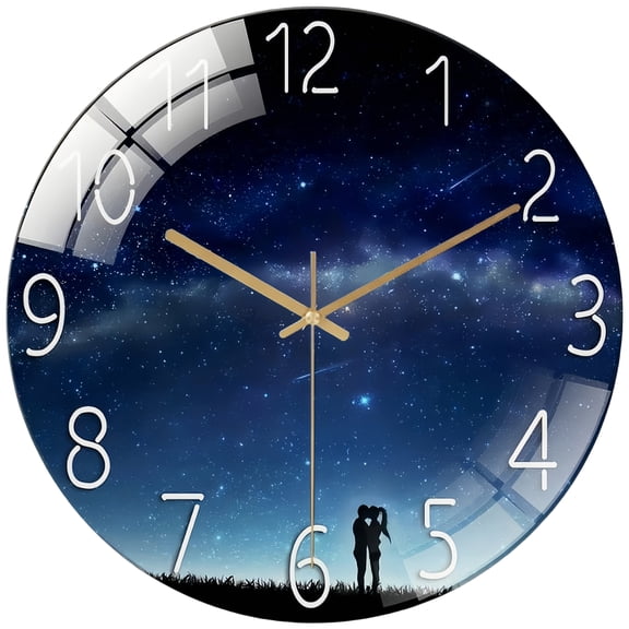 Decor Wall Clock:Love Night Starry Sky Shooting Star Stlye Round Glass Wall Clock, Silent Non-Ticking Battery Operated Clock , Home Decor for Living Room, Kitchen, Bedroom And Office.12'Inch, 30*30CM