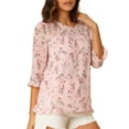 thumbnail image 6 of INSPIRE CHIC Women's Tops 3/4 Sleeves Ruffle Hem Floral Chiffon Shirt Blouses L Pink Orange, 6 of 8