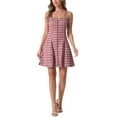 thumbnail image 2 of Vestido sin mangas de mujer con tirantes de cuadros y cremallera frontal XS rojo y blanco, 2 of 6