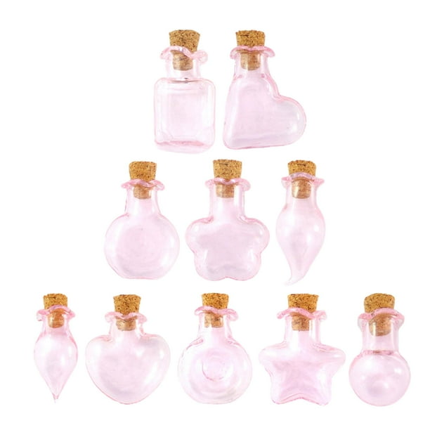 10 tapones de corcho para botellas de vidrio, decoración DIY, mini botellas de vidrio, recuerdos. Rosado
