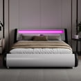 thumbnail image 2 of Amolife Full Size Wave-Like Curve Deluxe Upholstered Modern Bed Frame with LED Headboard, Black+White, 2 of 9