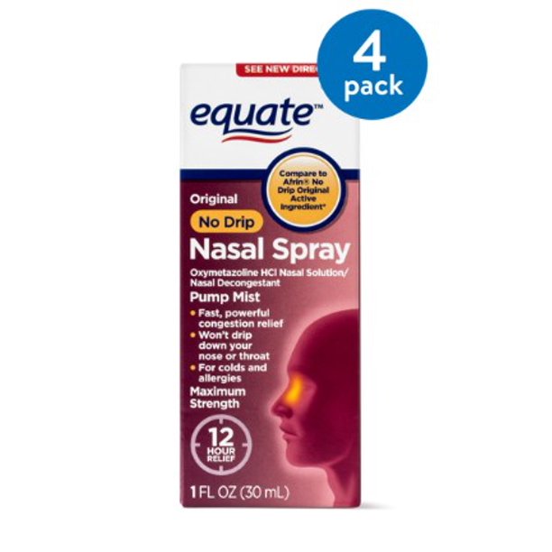 (4 Pack) Equate Original No Drip Maximum Strength Oxymetazoline Nasal