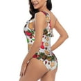 thumbnail image 4 of Easygdp Christmas Gingerbread Cookies Women's One Shoulder Ruffle Monokini Bathing Suits with Removable Chest Pad, Quick Drying - Small, 4 of 8