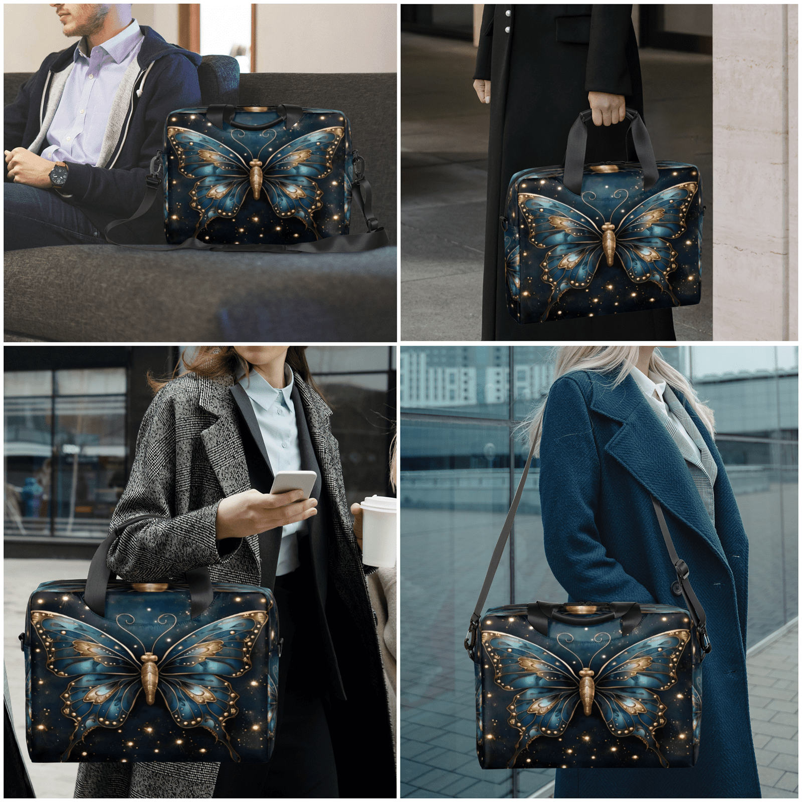 Herdesigns Boho Butterfly Laptop Bag for Women Men, Computer Case Briefcase Messenger Bags, 15-15.6 inch Laptop Sleeve Shoulder Bag