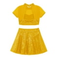 thumbnail image 4 of YONGHS Kids Girls Christmas Ballet Dance Outfits Sequins Dance Crop Tops with Skirt Performance Wear Gold 4, 4 of 5