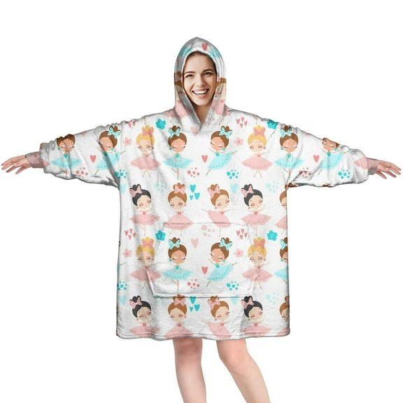 Ballet Princess Pattern Wearable Oversized Blanket,Wearable Blanket Hoodie for Adults,Cozy Hooded Blankets with Super Pockets,Super Warm Fuzzy Pullover for Women & Men