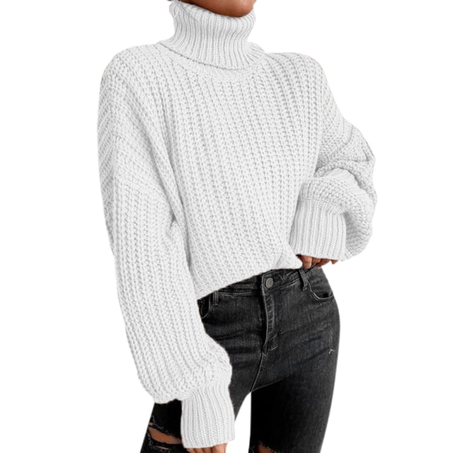 Chandail à Col Roulé pour Femmes Hiver Mode pour Femmes Ample Tricoté Col Roulé Nylon Coton Grande Taille Chandail pour Femmes, Chandail à Col Roulé pour Femmes G