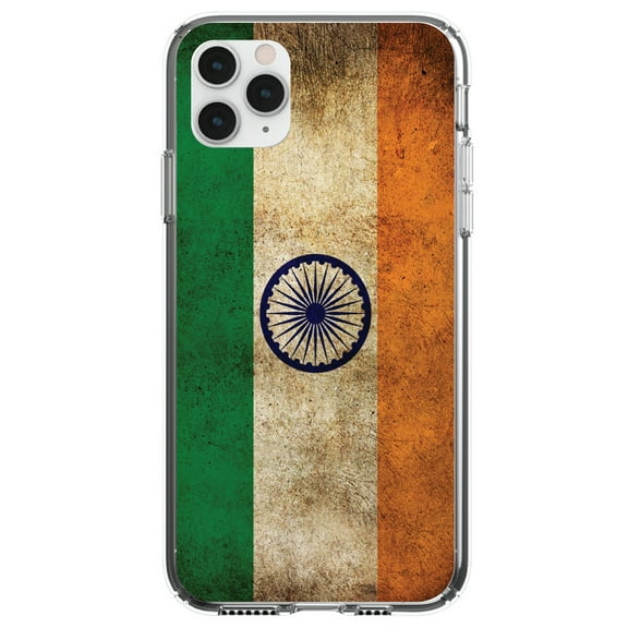 DistinctInk Clear Shockproof Hybrid Case for iPhone 11 Pro (5.8" Screen) - TPU Bumper, Acrylic Back, Tempered Glass Screen Protector - India Old Flag Indian - Show Your Love of India