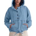 thumbnail image 5 of Denim Tops for Women Trendy Hoodies with Pocket Loose Button up Jean Pullover Drawstring Hooded Sweatshirts (2XL, Blue), 5 of 7