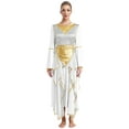 thumbnail image 2 of TiaoBug Women Liturgical Worship Dance Dress Metallic Patchwork Sides Split Lace-up Irregular Tunic White XXL, 2 of 7
