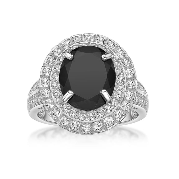 925 Sterling Silver Oval Black Onyx Ring With Created White Sapphire Rare Gift