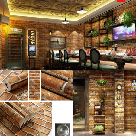 Faux Stone Brick PVC Vinyl Modern Faux Brick Stone Textured Wallpaper Roll Beige/Grey/Brown Brick Blocks Home Room Decoration 1.8ft31.2ft ()