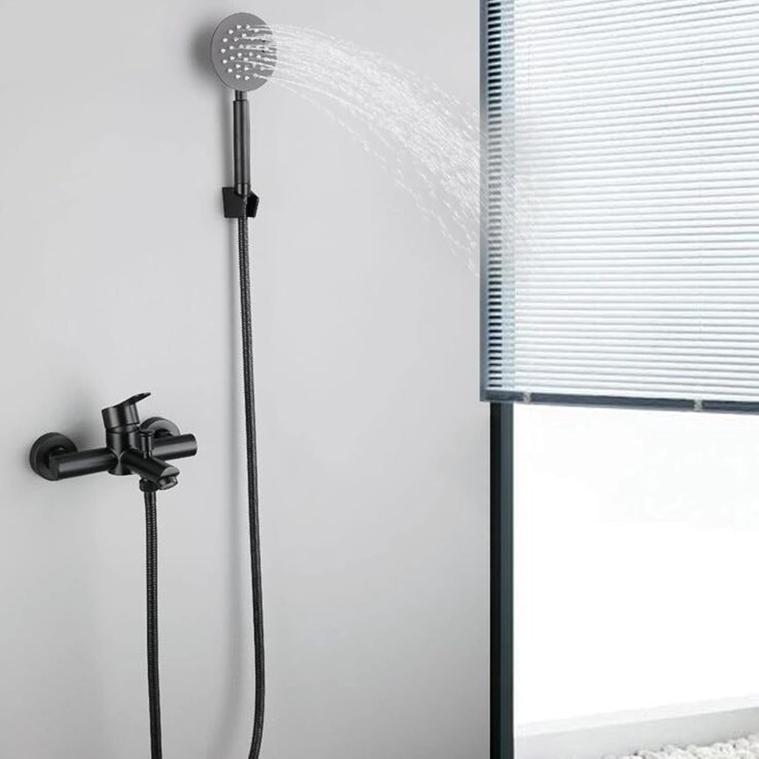 Bath Mixer Tap with Shower Attachment Bathtub Faucet Wall Mounted Stainless Steel Hot and Cold Water Simple Shower Set-Black