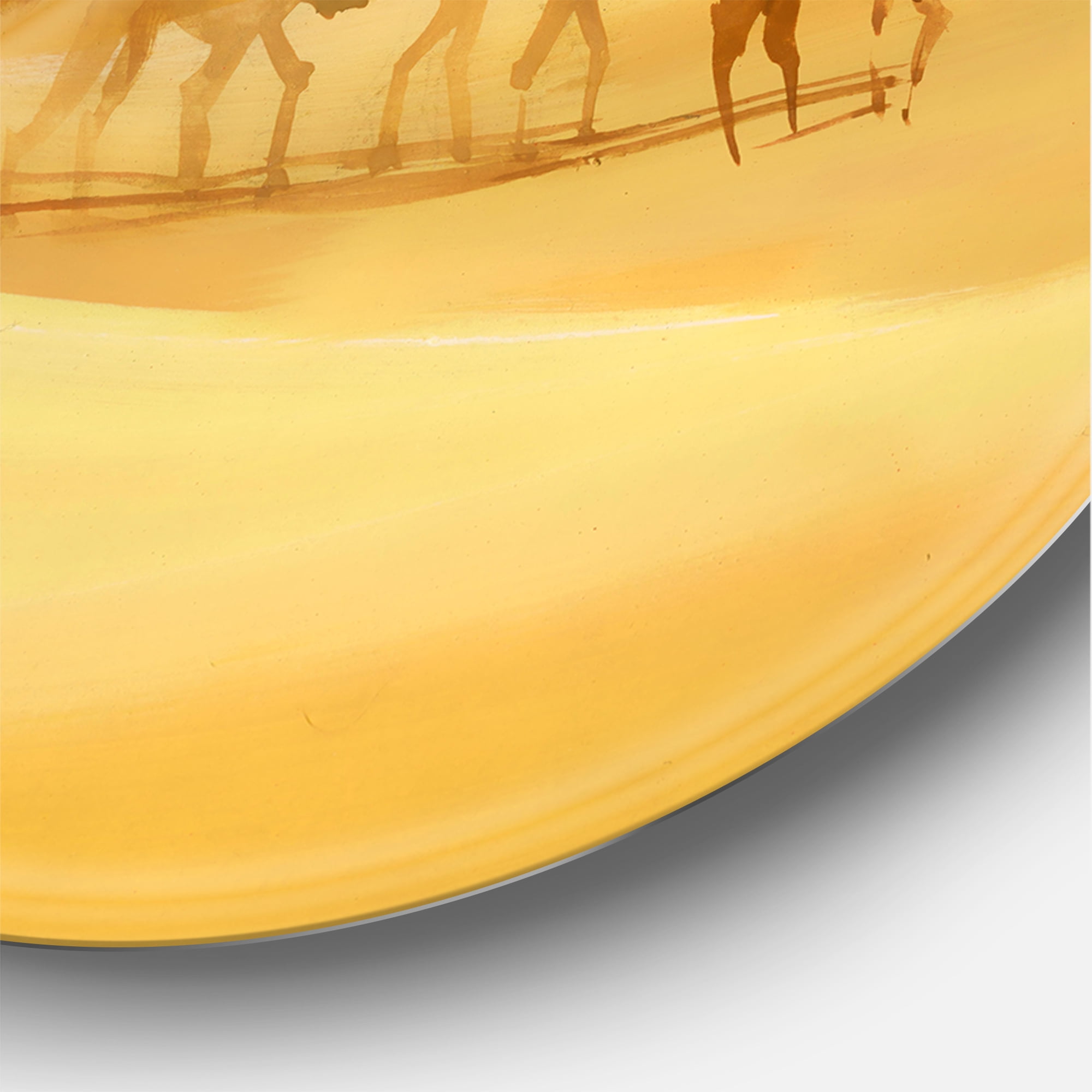 Designart 'Camels In Wild Desert I' Farmhouse Circle Metal Wall Art 36x36 - Disc of 36
