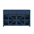 thumbnail image 4 of 55" Farmhouse Buffet Cabinet, Kitchen Sideboard with Sliding Barn Doors and 3 Drawers, Rustic Wood Storage Cabinet with Adjustable Shelves, Coffee Bar Table for Dining Room, Navy Blue, 4 of 9