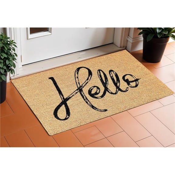HomeRoots 632329 24 x 36 in. Natural & Black Hello Distressed Outdoor Coir Door Mat