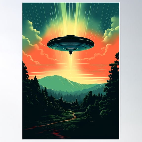 Retro Ufo Spaceship Poster Wall Art, Modern Wall Decor For Living Room Bedroom, 8x12 UNFRAMED