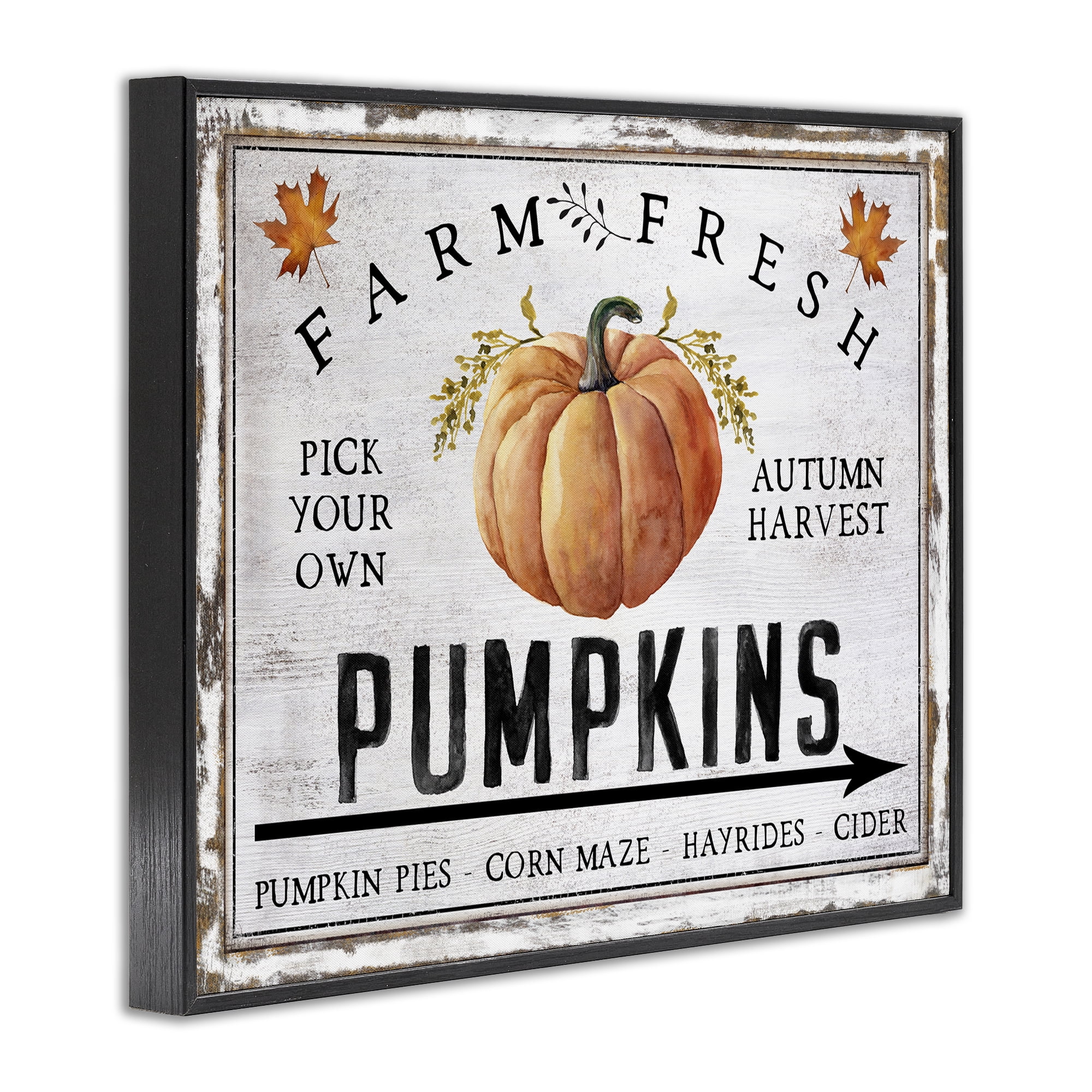 Stupell Industries Farm Fresh Pumpkin Holiday Painting Black Framed Art Prints Wall Art, 14 x 11