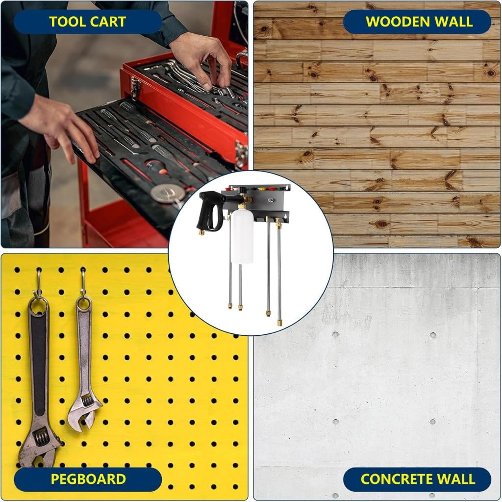 HannLk Pressure Washer Guns Rack Wall Mount Organiser For Nozzles And Accessories