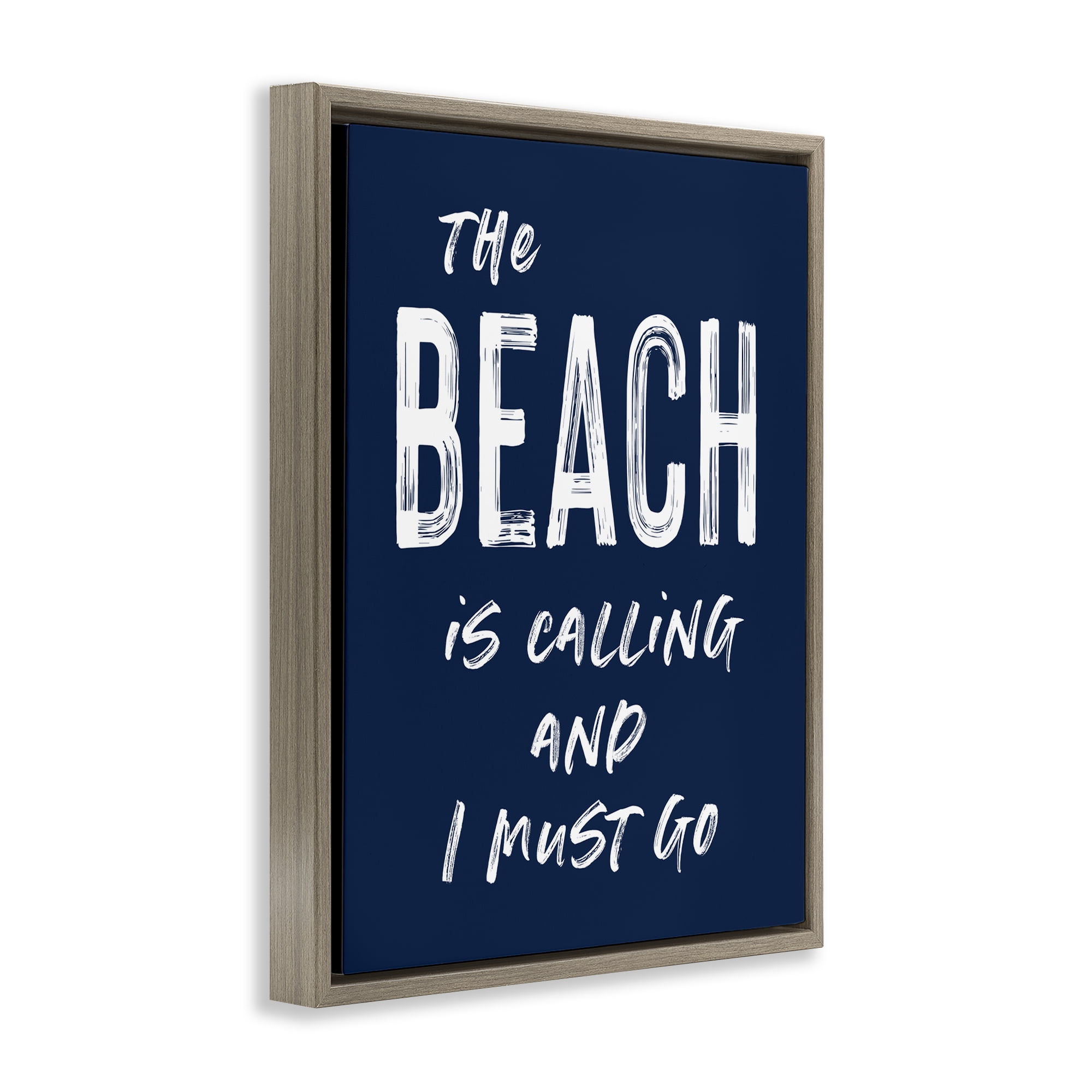 Beach Is Calling Summer Sentiment Brown Framed Floater Canvas Wall Art, design by Lettered and Lined