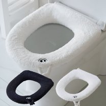 LAMIRO Universal Toilet Seat Cushion,Plush Soft Cover,Thick Washable Toilet Seat Pad,Winter Warm Bathroom Accessory with Handle,White,Black