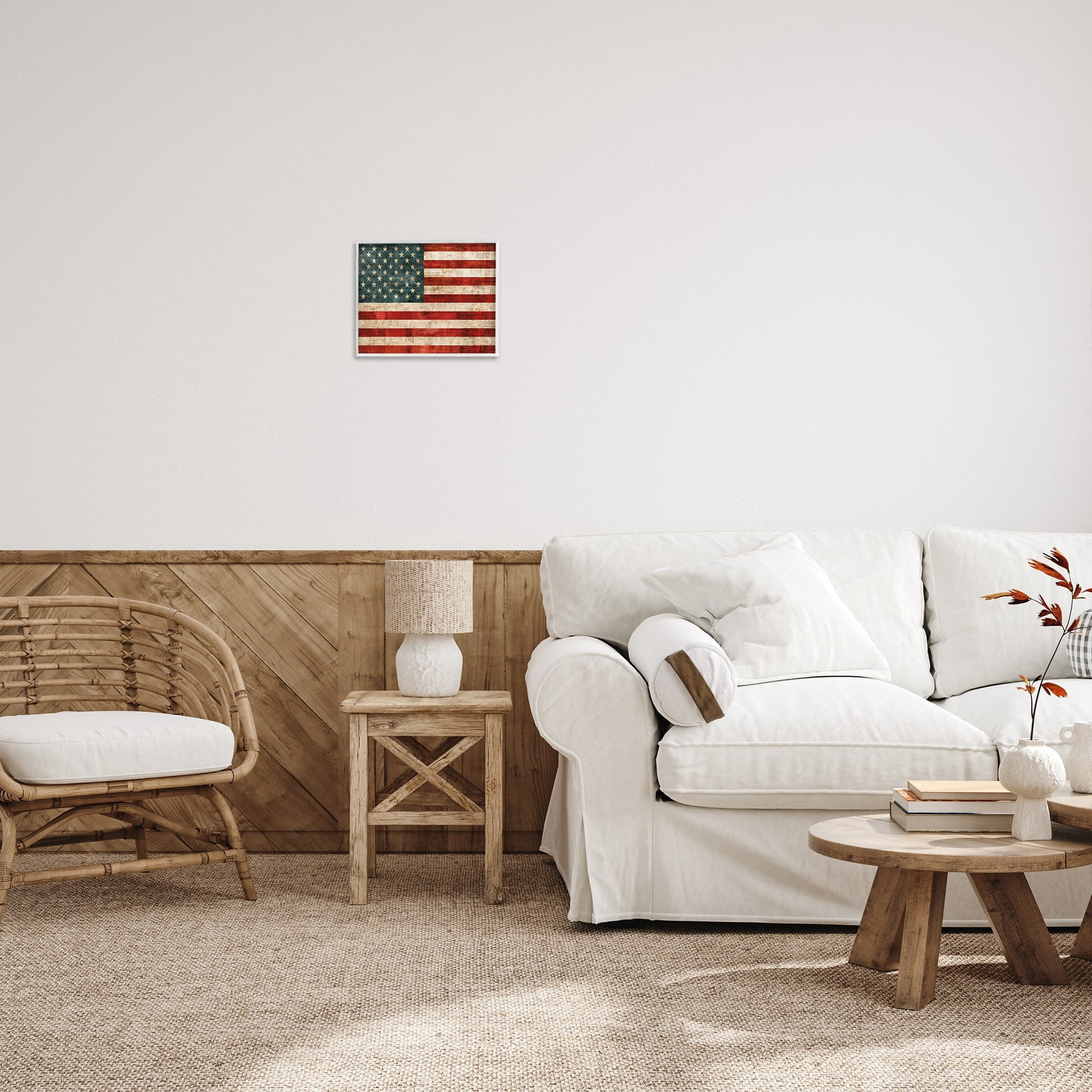 Stupell Industries US American Flag Wood Textured Design Graphic Art White Framed Art Print Wall Art, 11x14, by Luke Wilson
