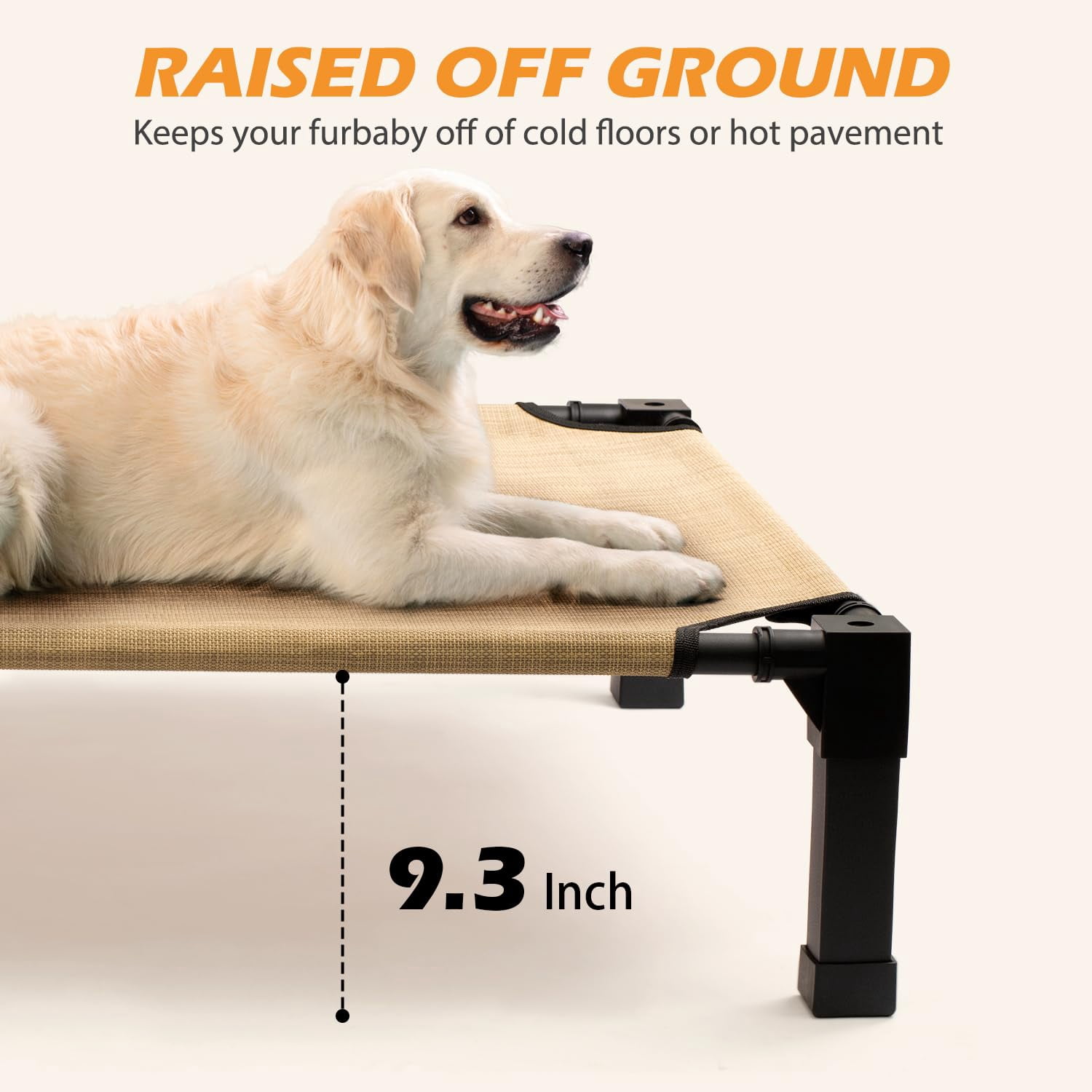 Elevated Dog Bed, Cooling Raised Bed, Portable&No-Slip for Outdoor or Indoor Use, Beige, Large, 51"L x 36"W x 9.3"H