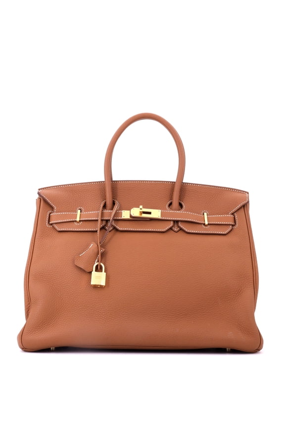 Pre-Owned Birkin Handbag Gold Togo with Gold Hardware 35 By Rebag
