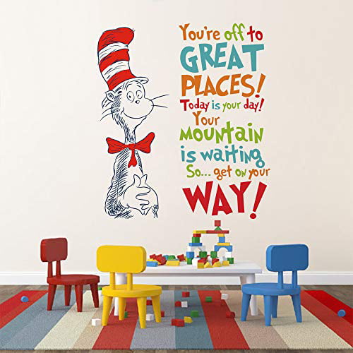 Runtoo Dr Seuss Quotes Saying Wall Decals Kids Educational Wall Stickers Children Reading Room Baby Nursery Wall Décor