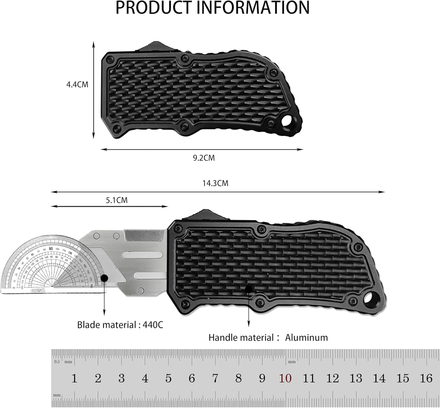 Premium Folding Utility Knife with Textured Handle, Black, Replaceable Blade