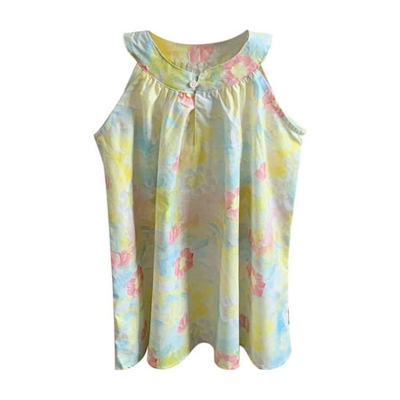 

ZRBYWB Girls Dress Hanging Neck Flower Print Dress Sleeveless Dress Princess Party Wedding Holiday Suspender Dresses Baby Girl Clothes