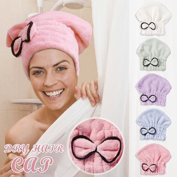 Fwttom Microfiber Hair Towels, Soft Water Absorbent Hair Towel Wrap for Women with Bow Design, Super Thickened Hair Dryer Cap for Bath Wrap & Absorb Moisture