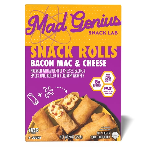 Mad Genius Bacon Mac & Cheese Snack Rolls, 9 oz (Frozen), 8g of Protein per Serving