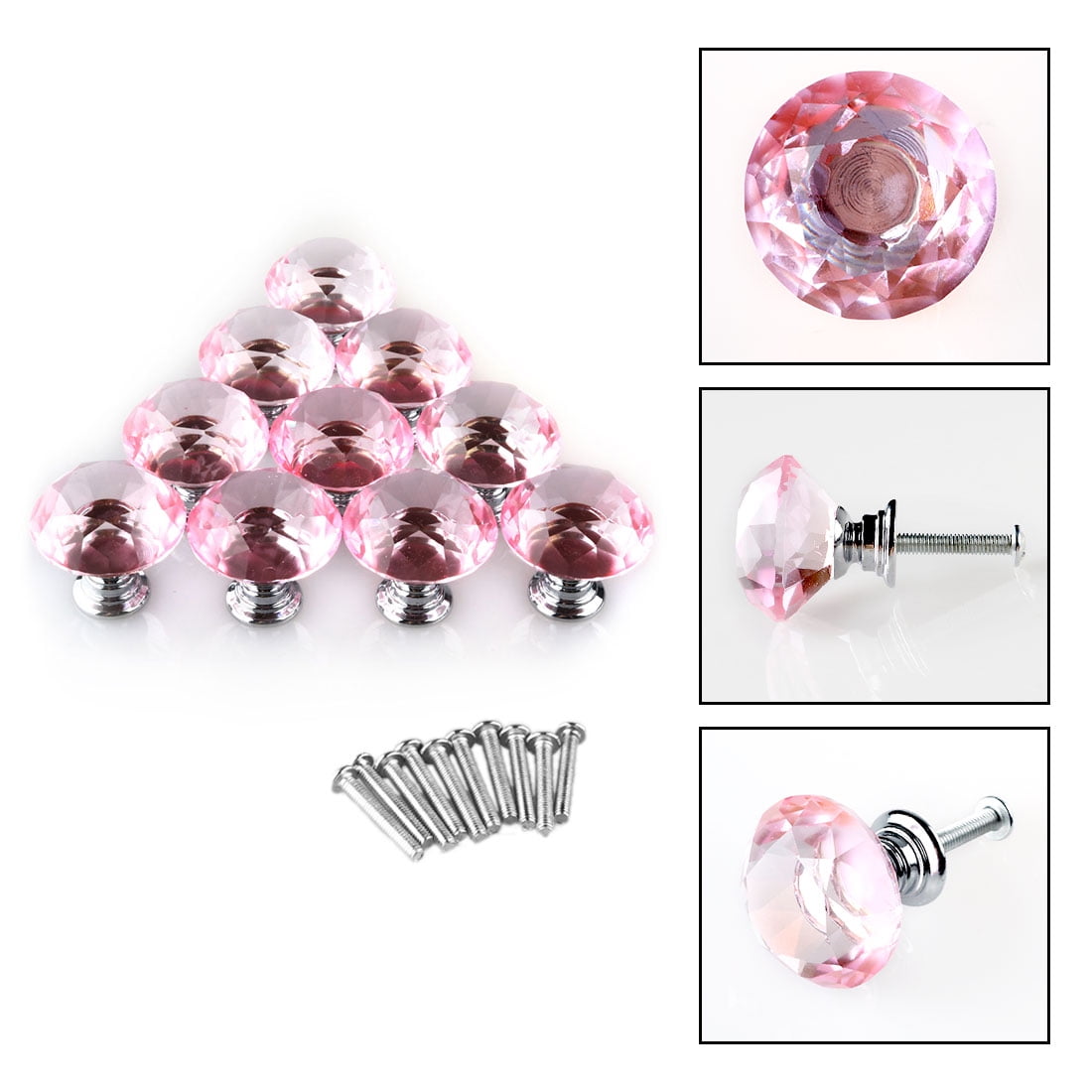 Unique Bargains 1.18" Crystal Glass Cabinet Knob Polished Chrome