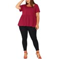 thumbnail image 2 of Unique Bargains Women's Plus T-Shirts Square Neck Peplum Summer Short Sleeve Tops 3X Burgundy, 2 of 6