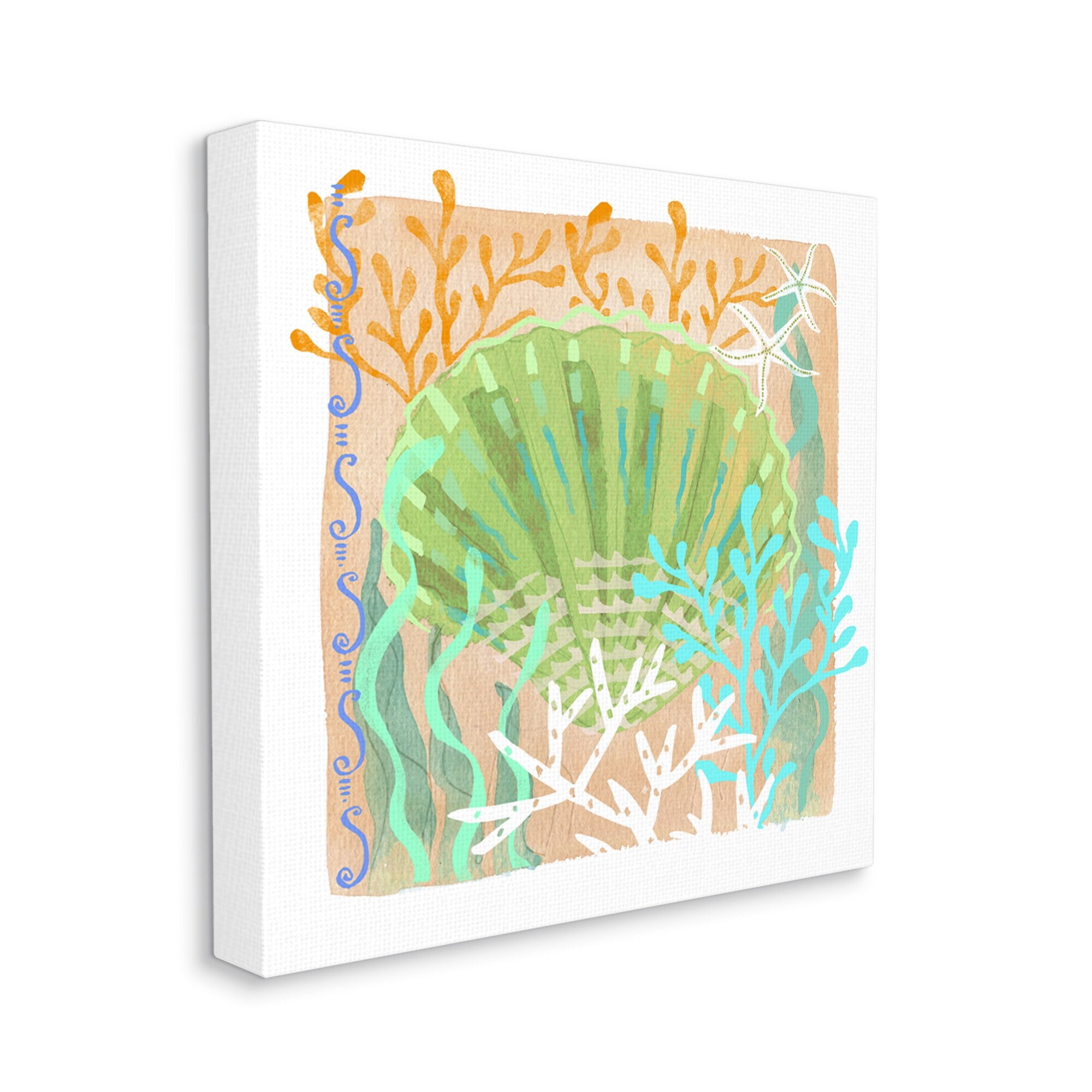 Stupell Industries Vivid Coral Overlay Beach Seashell Watercolor Pattern Graphic Art Gallery Wrapped Canvas Print Wall Art, Design by unknown
