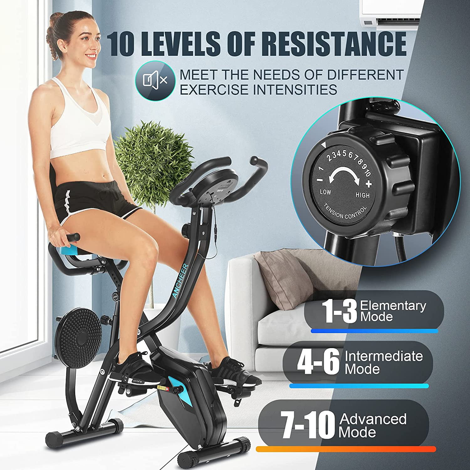 Compact Magnetic Recumbent Bike with 10-Level Resistance & App Program & Tablet Stand & Large and Comfortable Seat ANCHEER Exercise Folding Bike Stationary Cycle Indoor Upright Bike 