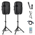 thumbnail image 1 of Gymax Portable Dual 15'' 2-way 2000 W Powered Speakers w/ Stands & Controller, 1 of 10