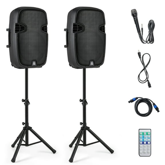 Gymax Portable Dual 15'' 2-way 2000 W Powered Speakers w/ Controller