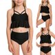 thumbnail image 1 of Traje de baño de 2 piezas para mujer, trajes de baño para mujer, traje de baño de moda para niñas con volantes, cintura alta, bikini con aberturas y tirantes, traje de baño para niñas, 1 of 7
