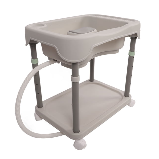 Bassin de Lavage de Cheveux Réglable en Hauteur, Bol de Shampooing Portable de Chevet Profond avec Drain et 4 Roues, Bassin de Shampooing Réutilisable Portable pour Alités, Femmes Enceintes, Personnes Âgées