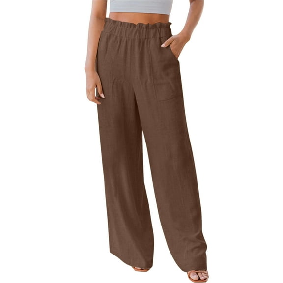 Labakihah Pants Womens Wide Leg Palazzo Pants High Waisted Lounge Pant Smocked Pleated Loose Fit Casual Trousers Pants For Women Brown