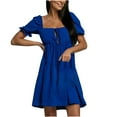 thumbnail image 1 of Robe pour Femmes Col Carré Manches Courtes Volant Doux Robe Solide Réglable Laçage Été une Ligne Swing Mini Robe, 1 of 7