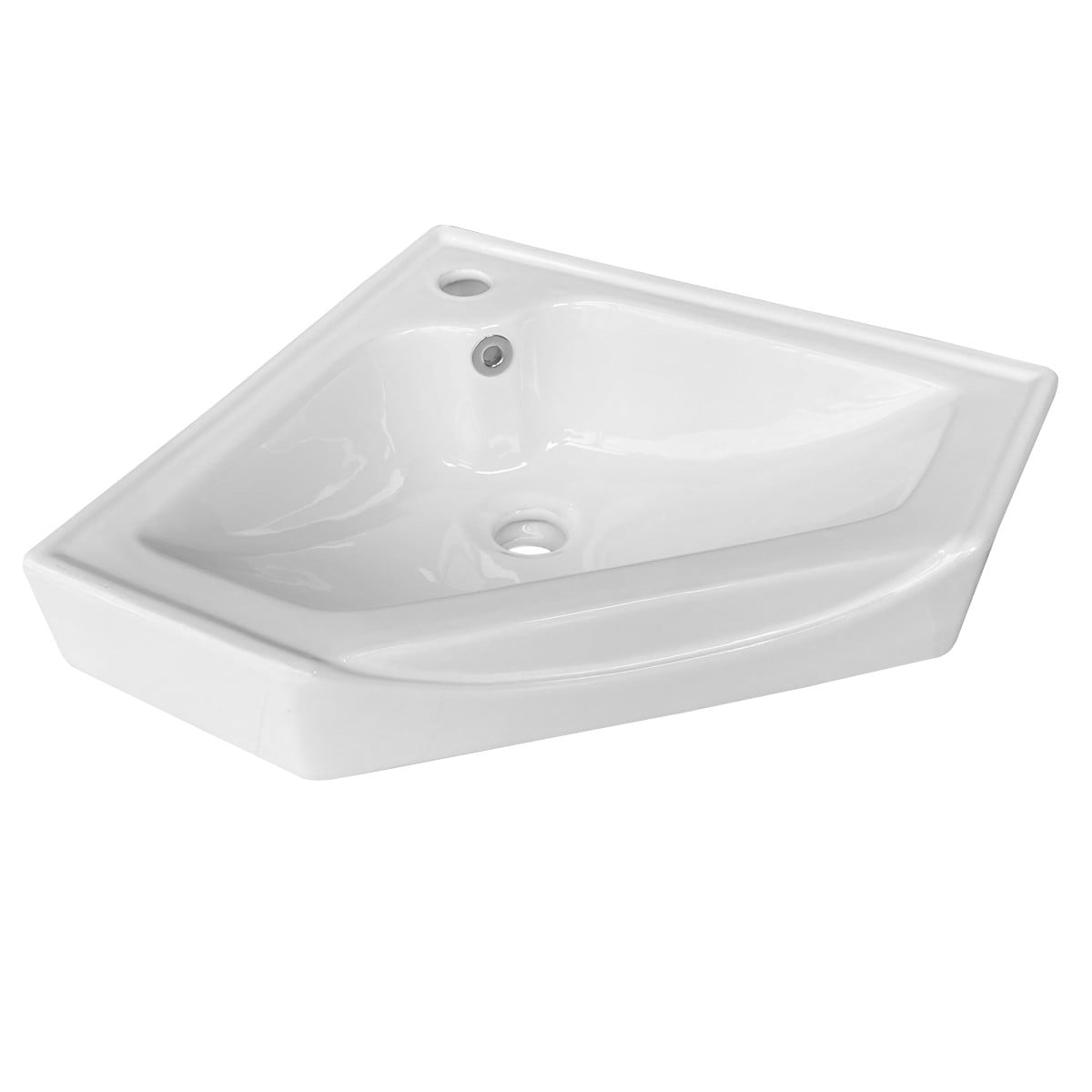 Renovators SupplyAlexander III 24" White Corner Wall Mounted Modern Bathroom Sink Combo w/Faucet, Drain and Overflow